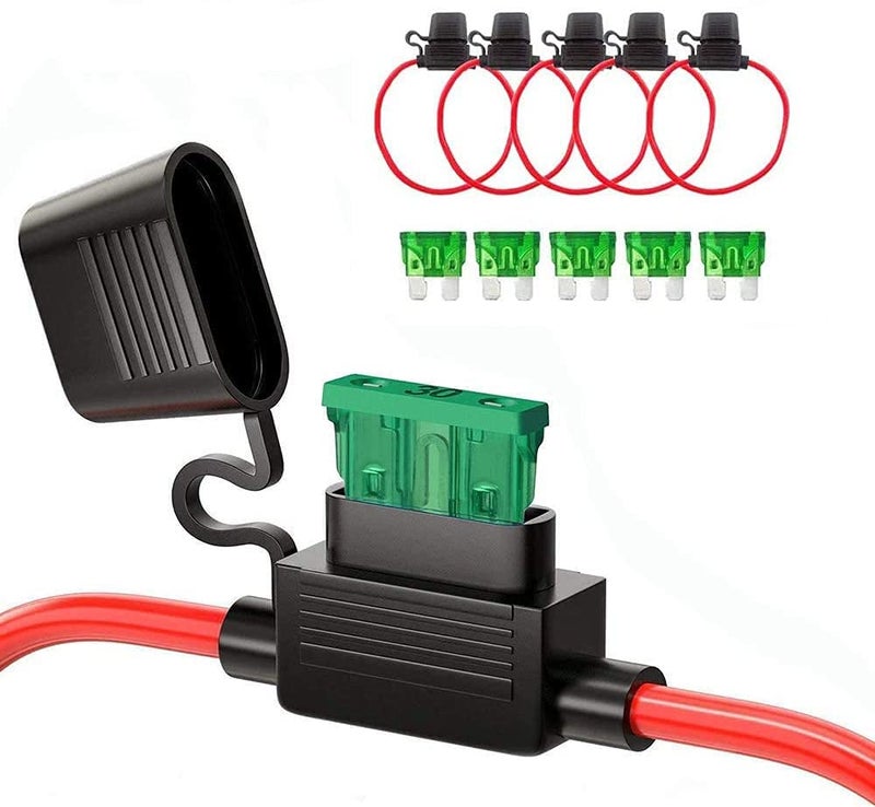 MCIGICM 12 AWG Inline Fuse Holder with 30A ATC/ATO Blade Fuse, 5 Pack - Image 1